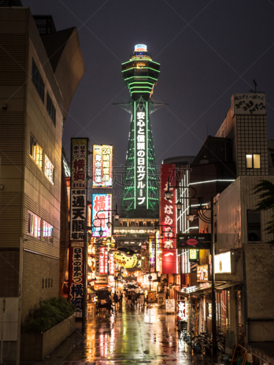 夜晚,通天阁,大阪府,垂直画幅,旅游目的地,地形,无人,大阪市,日本,当地著名景点