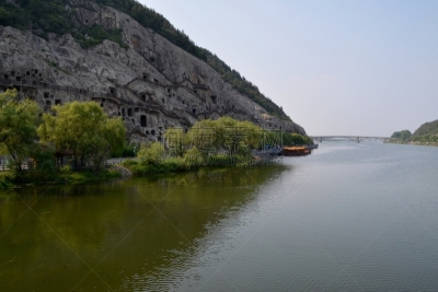 龙门石窟,洛阳,河南省,中国,河流,彝族,洞室,石墙,河岸,当地著名景点