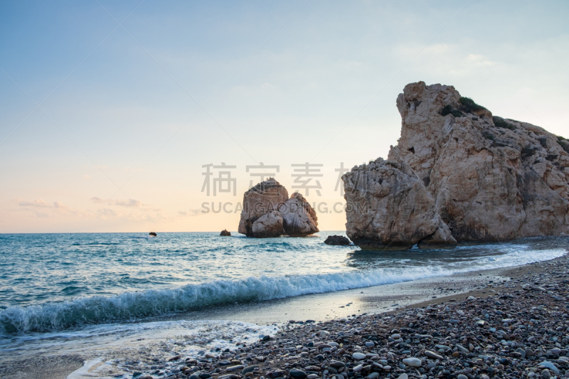 阿芙罗狄蒂出生地,鹅卵石,白昼,风景,帕佛斯,海滩,接力赛,海浪,佩特拉,塞浦路斯