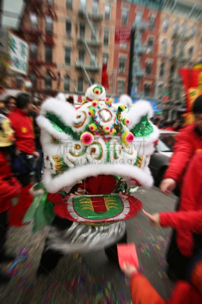 狮子舞蹈,春节,传统,曼哈顿下东区,舞蹈,传统舞,模仿动物,垂直画幅,户外,特写