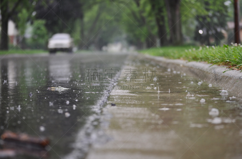 平视角,雨,风景,街道,水,暴风雨,夏天,石材,草,建筑业