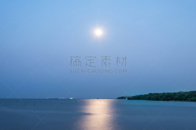 泰国,在上面,泰国湾,月长石,水,天空,水平画幅,沙子,夜晚,无人