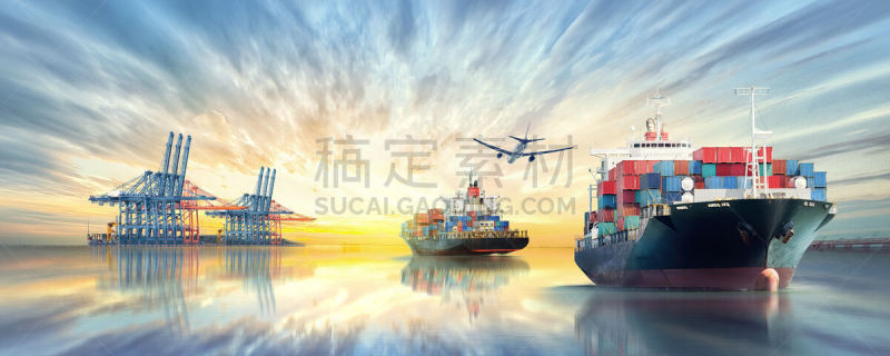 货船,货物集装箱,货运,海上运输,海洋,飞机,天空,曙暮光,全球通讯,容器