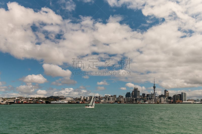 游艇,waitemata harbour,天空塔,hauraki gulf islands,奥克兰,天空,水平画幅,无人,海港,城市天际线