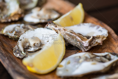 柠檬,木制,盘子,牡蛎,清新,热情,华贵,食品,动物习性,贝壳