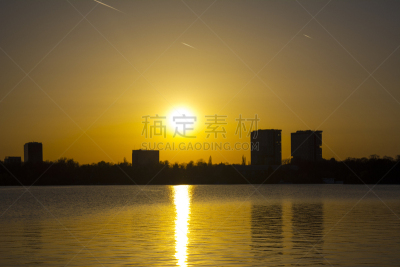 湖,水,天空,留白,夜晚,早晨,曙暮光,芦苇,彩色图片,风景