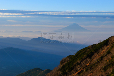 云,富士山,田地,山,美,水平画幅,巴岳山,秋天,无人,日本