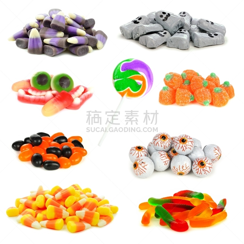 多样,糖果,堆,分离着色,玉米糖,十月,背景分离,食品