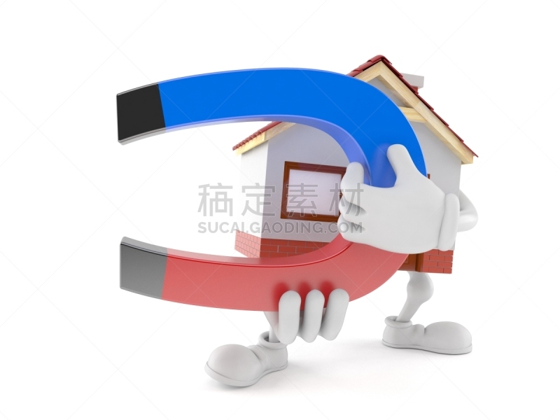 性格,房屋,马蹄形磁铁,拿着,水平画幅,小的,绘画插图,磁铁,豪宅,家庭生活