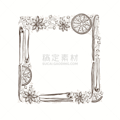 香料,边框,橙子,切片食物,矢量,菜单,请柬,贺卡,美术工艺,新年前夕
