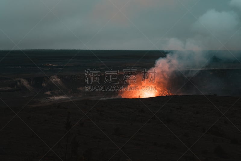 夏威夷大岛,几劳亚活火山,水平画幅,云,火山地形,户外,动态动作,山,危险,灰