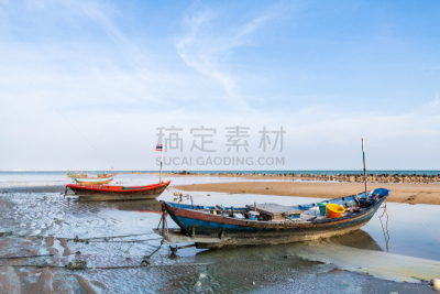 海滩,粪,拖捞船,石砌,水平画幅,早晨,户外,泰国,泥,木制