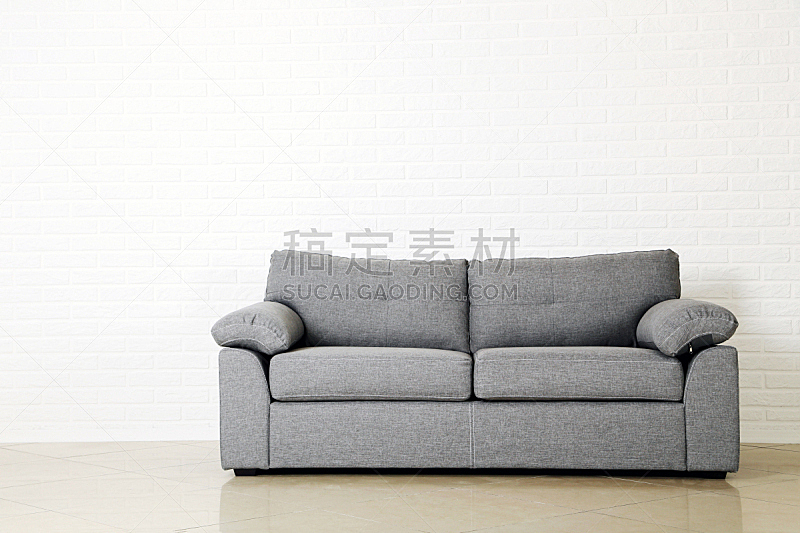 砖墙,沙发,灰色,白色,背景聚焦,座位,水平画幅,形状,无人,古典式