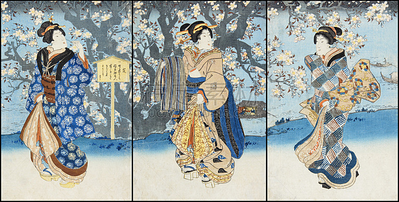 浮世绘,江户时代,东方风格的木版艺术,木版画,美,水平画幅,美女,仅日本人,日本,人
