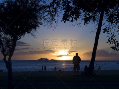 乘船游,魔幻岛,威基基海滩,威基基,檀香山,自然,水平画幅,地形,邮轮,太平洋岛屿