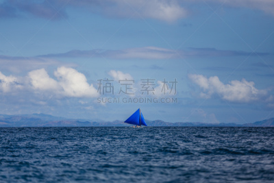 桨叉架船,海洋,有帆船,一只动物,对称,旅途,浪漫,云,色彩鲜艳,菲律宾
