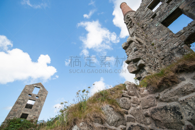 tin mine,康沃尔,被抛弃的,海岸线,天空,水平画幅,英格兰,石材,过去,采矿业