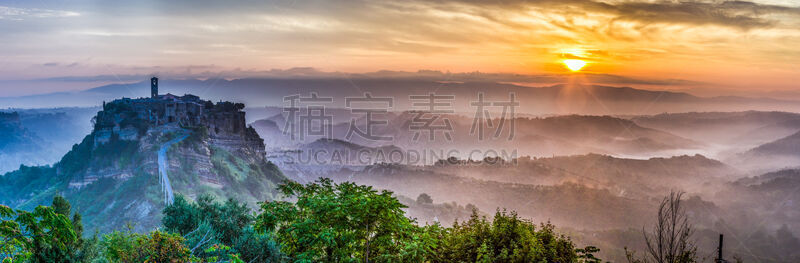 白露里治奥古城,意大利,全景,黄昏,巨大的,古老的,夏天,过去,都市风景,过时的