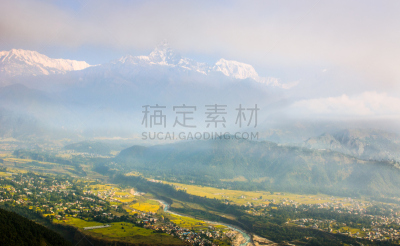 喜马拉雅山脉,城市,沙林扣山,鱼尾峰,博卡拉,安纳普纳生态保护区,安娜普娜山脉群峰,天空,水平画幅,山