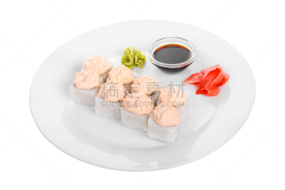 白色,寿司,背景,分离着色,菜单,一个物体,背景分离,酱汁,稻,份量