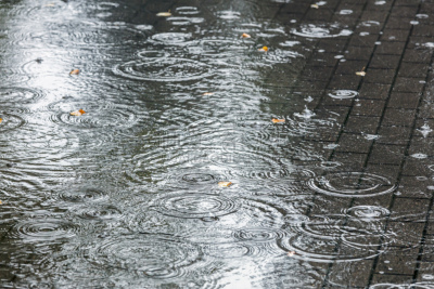 暴雨,水,水坑,人行道,城市,巨大的,气候,圆石,沥青,水面