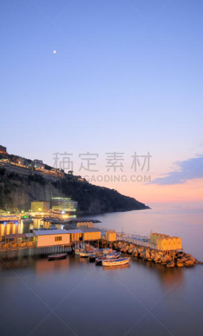 黄昏,索伦托,马瑞那葛兰德,垂直画幅,水,天空,夜晚,海港,旅行者,那不勒斯海湾