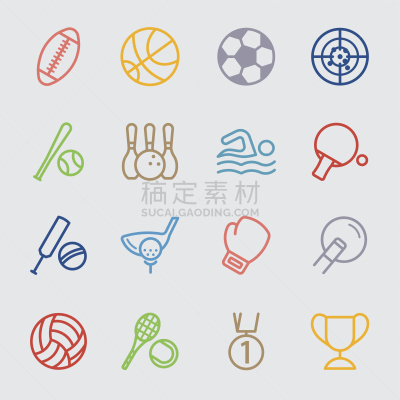 运动,彩色图片,线图标,赛特种猎狗,舞台布景,球拍,羽毛球拍,板球运动员,乒乓球拍,臭