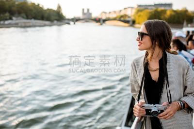 女人,船,城市,风景,地形,巴黎,法国,著名景点,客轮,河流