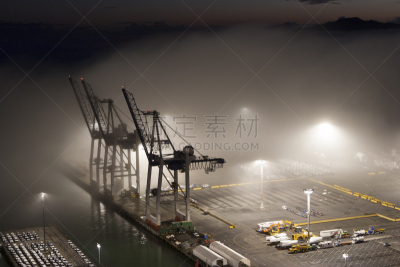 奥克兰,货物集装箱,海洋,起重机,海港,新西兰,水平画幅,夜晚,忙碌,城市