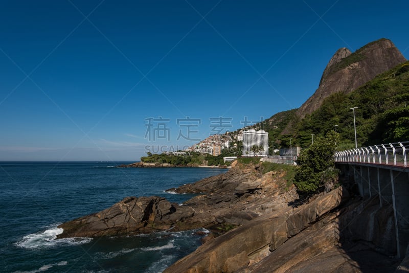 里约热内卢,海岸线,维迪哥尔海滩,俩兄弟山,水平画幅,无人,海岸地形,户外,美洲,石头