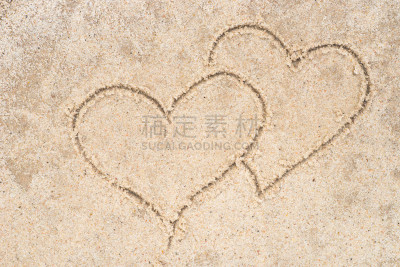 绘画插图,沙子,两个人,动物心脏,红桃2,水平画幅,形状,无人,符号,夏天