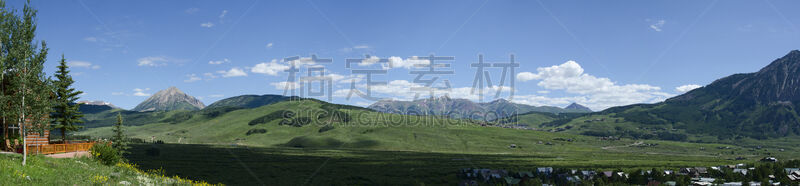 山,全景,天空,六月,水平画幅,无人,夏天,户外,开着的,草类