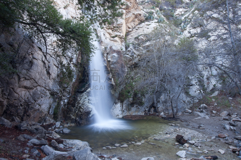 圣乐博山脉,水,水平画幅,瀑布,无人,洛杉矶县,活力,冬天,山,国内著名景点