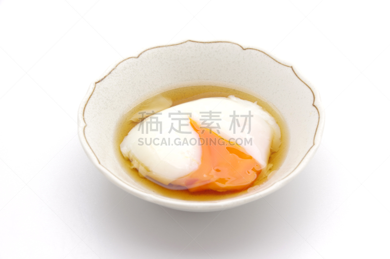 卵,温泉,半熟的鸡蛋,水平画幅,食品杂货,鸡蛋,日本,鱼汤肉汤,膳食,白色背景