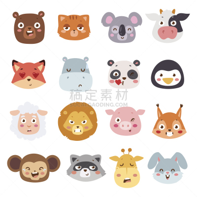 动物,矢量,绘画插图,熊猫,企鹅,狐狸,背景分离,狗,撕破的,猪