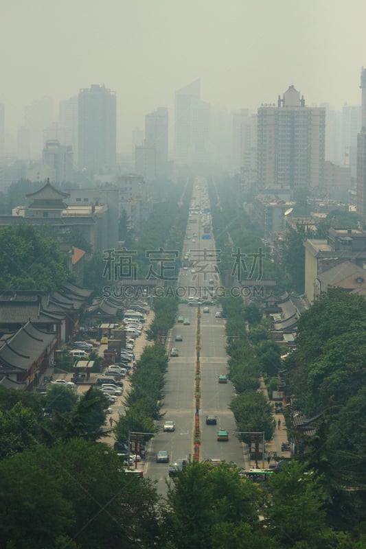 巨大的,都市风景,街道,宝塔,大雁塔,西安,高视角,路,古老的,交通