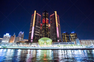 夜晚,城市天际线,底特律,都市风景,美国,水平画幅,底特律河,无人,黄昏,户外