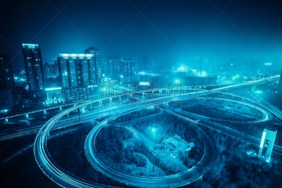 西安,公路,立交桥,室内过夜,高架桥,水平画幅,夜晚,无人,蓝色,路