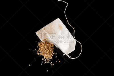 人参,茶包,黑色背景,开着的,饮料,白色,茶,芳香的,精神振作,草本