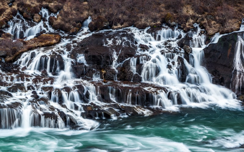 瀑布,hraunfossar,冰岛国,水,水平画幅,无人,夏天,户外,河流,小溪