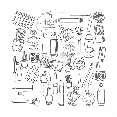 乱画,矢量,香水,化妆用品,扑面粉,水彩画颜料,背景分离,睫毛膏,女婴,儿童