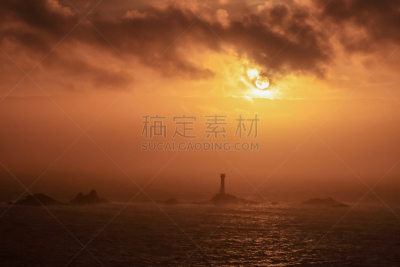 灯塔楼,维京船,水,康沃尔,水平画幅,橙色,无人,大西洋,日落