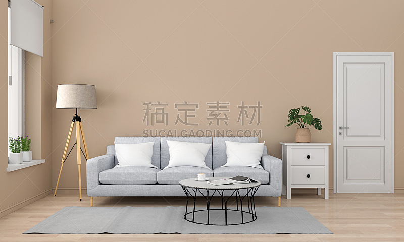 灰色,沙发,三维图形,桌子,起居室,空的,舒服,泰国,地板,围墙