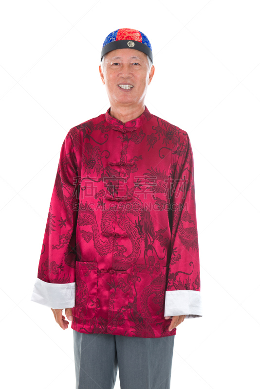 老年男人,春节,旗袍,垂直画幅,美,父母,美人,成年的,快乐,衣服