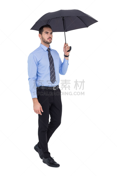 男商人,伞,认真的,垂直画幅,智慧,美人,衬衫,套装,白人,男性