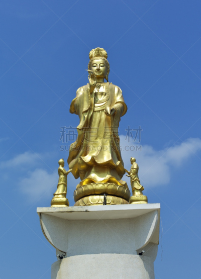 阴阳符,垂直画幅,天空,女人,黄金,蓝色,佛,成年的,女性