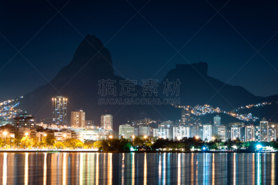 夜晚,里约热内卢,南美,水,水平画幅,山,无人,户外,湖