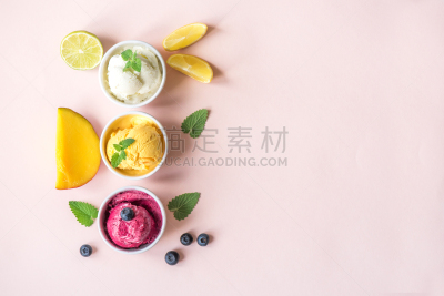 冰淇淋,浆果,水果,多样,球,留白,奶制品,奶油,夏天,冰冻酸奶