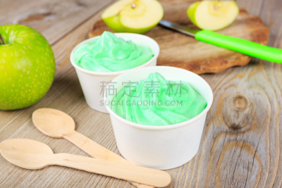 奶油,酸奶,清新,绿色,冰,冻结的,苹果,冰淇淋,水平画幅,无人