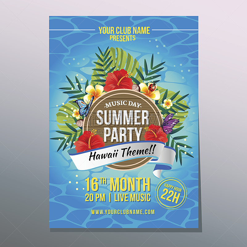 夏天,海报,夏威夷,夏季系列,酒店游泳池,瓢虫,游泳池,热带气候,木槿属,沙滩派对